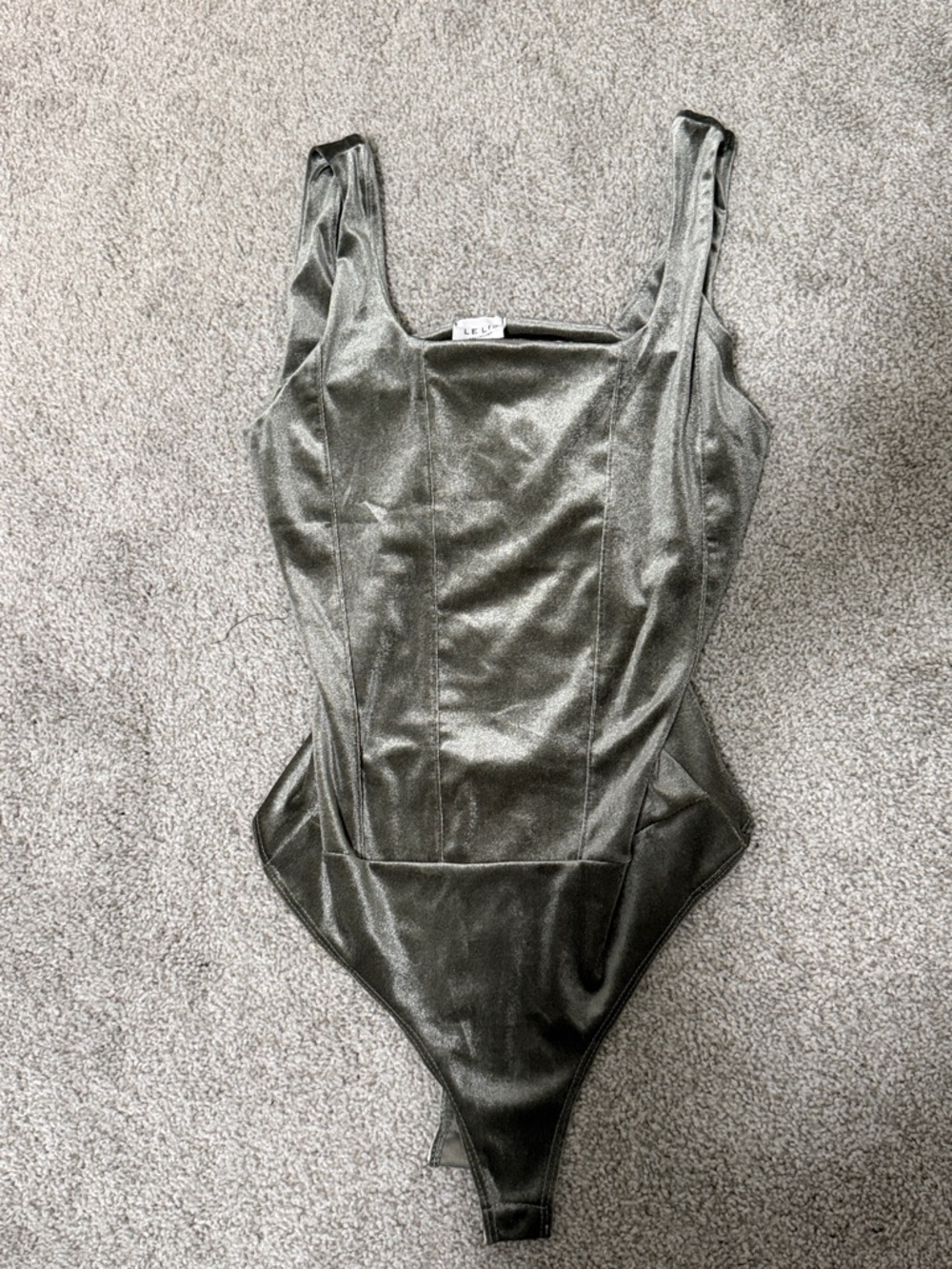 Le Lis Metallic silver green Shimmer One-Piece Bodysuit S